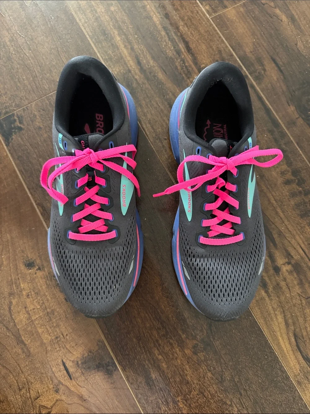 Brooks Women's Ghost 15 Black/Blue/Aruba Athletic Lace Up Nursing Shoes